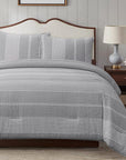 Lane - Queen Stripe Comforter Set Set of 3 - Gray