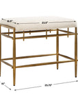 Karleen - Plush Small Brass Bench - White