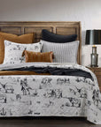 Ranch Life - Full/Queen Western Toile Reversible Quilt Set Set of 3 - Black