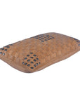 Genuine Leather - Studded Basket Weave Pillow - Tan