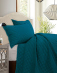 Velvet Diamond - Full/Queen Quilt Set Set of 3 - Teal