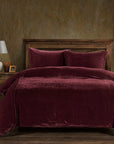 Stella - King Faux Silk Velvet Duvet Cover Set (Set of 3) - Garnet Red