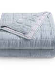 Stella - Full/Queen Faux Silk Velvet Double Box Stitch Quilt Set (Set of 3) - Icy Blue