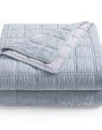 Stella - King Faux Silk Velvet Double Box Stitch Quilt Set Set of 3 - Icy Blue