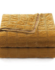 Stella - Full/Queen Faux Silk Velvet Double Box Stitch Quilt Set Set of 3 - Saffron