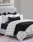 Windowpane - King Plaid Duvet Cover Set Set of 3 - White