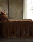 Stella - King Faux Silk Velvet Bedspread Set Set of 3 - Copper Brown