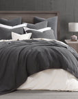 Stonewashed Cotton Waffle Weave - King Duvet Cover Set Set of 3 - Slate