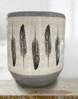 Tossed Feather - Feather Design Ceramic Wastebasket, 2 Per Carton - Cream / Gray