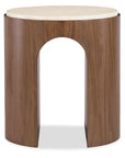 Eleana - Marble Top Round End Table - Medium Wood