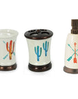 Saguaro Cactus - Cactus Ceramic Countertop Bathroom Set Set of 3 , 4 Per Carton - White / Brown