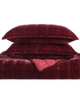 Stella - Full/Queen Faux Silk Velvet Double Box Stitch Quilt Set Set of 3 - Garnet Red
