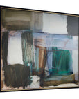Green Fields - Framed Abstract Canvas - Black / Blue / Green / Orange / White / Yellow