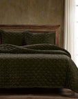 Stella - King Faux Silk Velvet Pintuck Quilt Set (Set of 3) - Fern Green