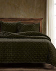 Stella - King Faux Silk Velvet Pintuck Quilt Set Set of 3 - Fern Green