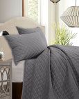 Velvet Diamond - Full/Queen Quilt Set Set of 3 - Gray