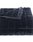 Stella - King Faux Silk Velvet Double Box Stitch Quilt Set Set of 3 - Midnight Blue