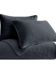 Stonewashed Cotton Velvet - King Quilt Set Set of 3 - Navy