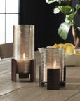 Fluted Fire - Cylinder Candleholders (Set of 2) - Bronze