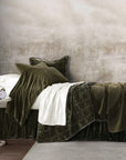 Stella - Full/Queen Faux Silk Velvet Double Box Stitch Quilt Set (Set of 3) - Fern Green