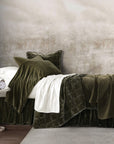 Stella - Full/Queen Faux Silk Velvet Double Box Stitch Quilt Set Set of 3 - Fern Green