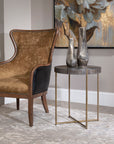 Taja - Round Accent Table - Dark Brown & Gold