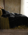 Stella - Queen Faux Silk Velvet Bedspread Set Set of 3 - Green Ochre