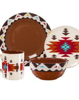 Del Sol - Aztec Ceramic Dinnerware Set Set of 16 - Red / Brown
