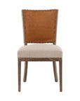Lina - Leather and Linen Chair - Light Brown / Beige