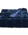 Stella - Faux Silk Velvet Double Box Stitch Throw - Midnight Blue