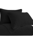 Stonewashed Cotton Velvet - King Quilt Set Set of 3 - Black