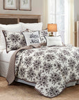 Lyla - Twin Reversible Floral Print Quilt Set Set of 2 - White / Brown