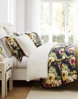Peony - Queen Washed Linen Duvet Cover Set Set of 3 - Charcoal