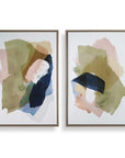 Abstract Afternoon - Framed Canvases (Set of 2) - Blue / Green / Pink / White / Woodtone / Yellow