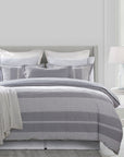 Lane - Queen Stripe Duvet Cover Set Set of 3 - Gray