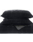 Stella - Full/Queen Faux Silk Velvet Double Box Stitch Quilt Set (Set of 3) - Black