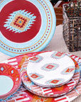 Southwest Melamine - Set Set of 14 , 2 Per Carton - Turquoise / Red