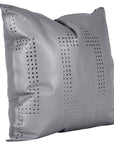 Genuine Leather - Geometric Studded Throw Pillow - Gray