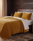 Stella - King Faux Silk Velvet Double Box Stitch Quilt Set Set of 3 - Saffron