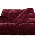 Stella - Faux Silk Velvet Double Box Stitch Throw - Garnet Red