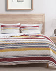 Mystic Stripe - King Cotton Gauze Quilt Set Set of 3 - Merlot