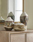 Earthflow - Glazed Outdoor Vases (Set of 3) - Brown / Green / White
