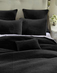Stonewashed Cotton Velvet - King Quilt Set Set of 3 - Black