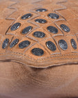 Genuine Leather - Studded Basket Weave Pillow - Tan