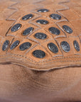 Genuine Leather - Studded Basket Weave Pillow - Tan