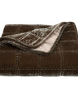 Stella - Faux Silk Velvet Double Box Stitch Throw - Green Ochre