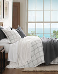 Windowpane - King Plaid Comforter Set Set of 3 - White