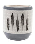 Tossed Feather - Feather Design Ceramic Wastebasket, 2 Per Carton - Cream / Gray