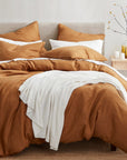 100% French Flax Linen - Queen Duvet Cover Set (Set of 3) - Caramel