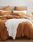 100% French Flax Linen - Queen Duvet Cover Set Set of 3 - Caramel